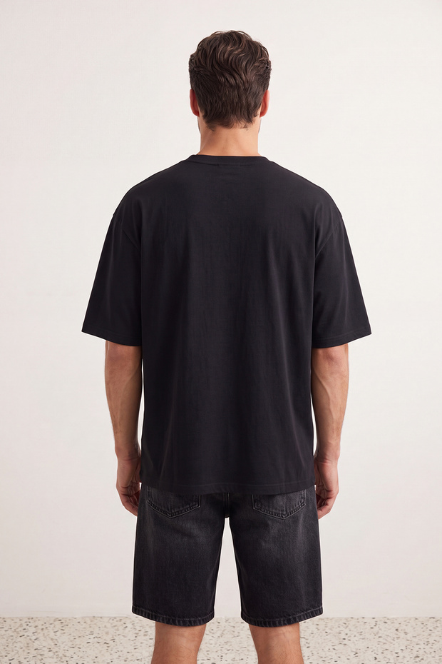 Unisex Siyah-Ekru Oversize 2'li Paket Basic %100 Pamuklu T-Shirt TMNSS24TS00038 - 4