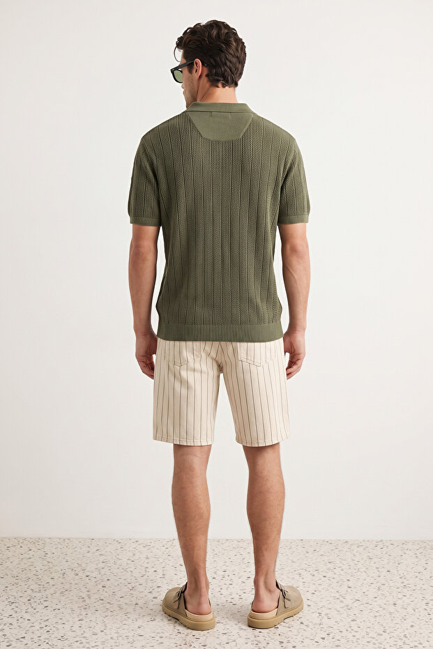 Haki Relaxed Pamuklu Kısa Kol Polo Yaka Triko T-shirt TMNSS23PO00024 - 4