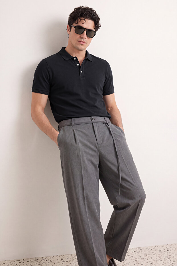 Siyah Slim/Dar Kesim Polo Yaka Kısa Kollu %100 Pamuk Polo Yaka T-shirt TMNSS20PO0009 - 3