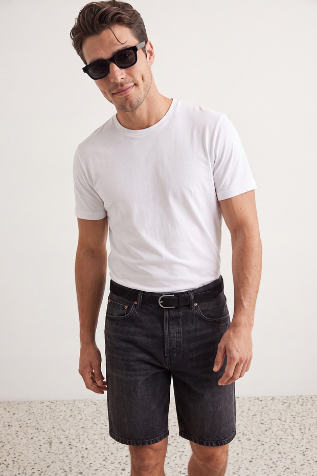 Siyah-Beyaz-Antrasit-Bordo -Lacivert Slim/Dar 5'li Basic %100 Pamuklu T-shirt TMNAW20TS0243 - 13