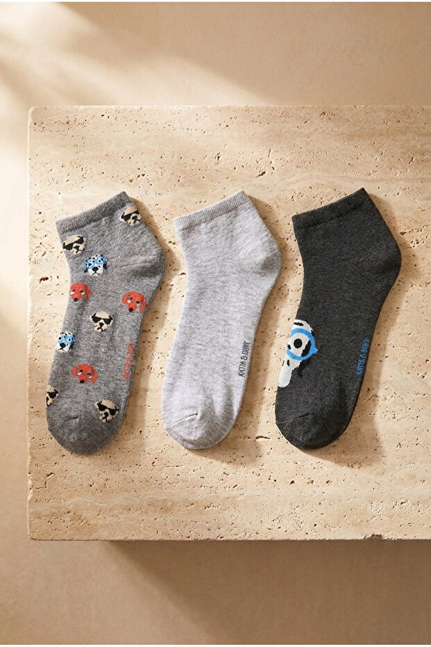 Men's Dog Patterned 3-Piece Booties Socks