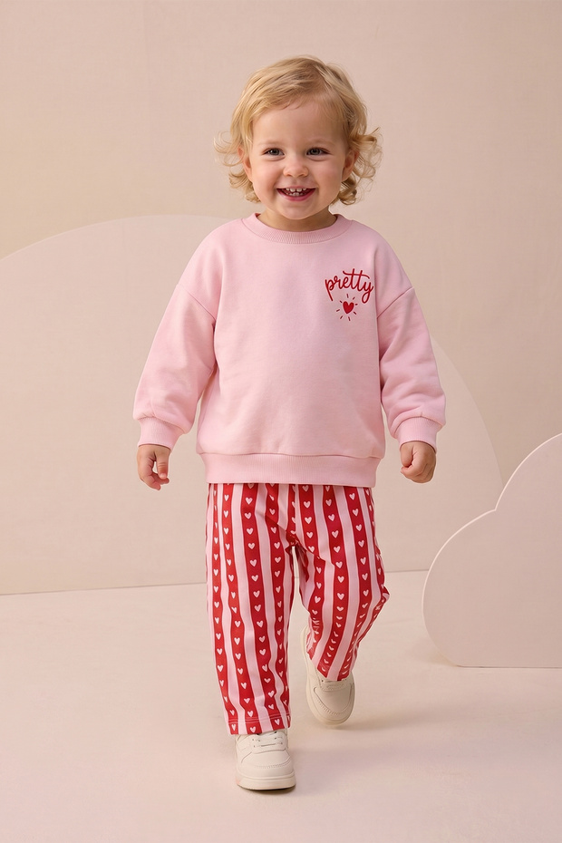 Baby Girl Top and Bottom Set with Striped Heart and Pretty Print
