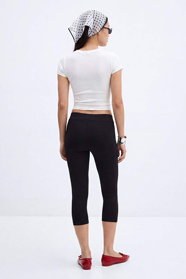 Siyah Kapri Boy Fırçalı Soft Kumaş Kruvaze Bel Örme Spor Tayt THMSS26TY00004 - 4