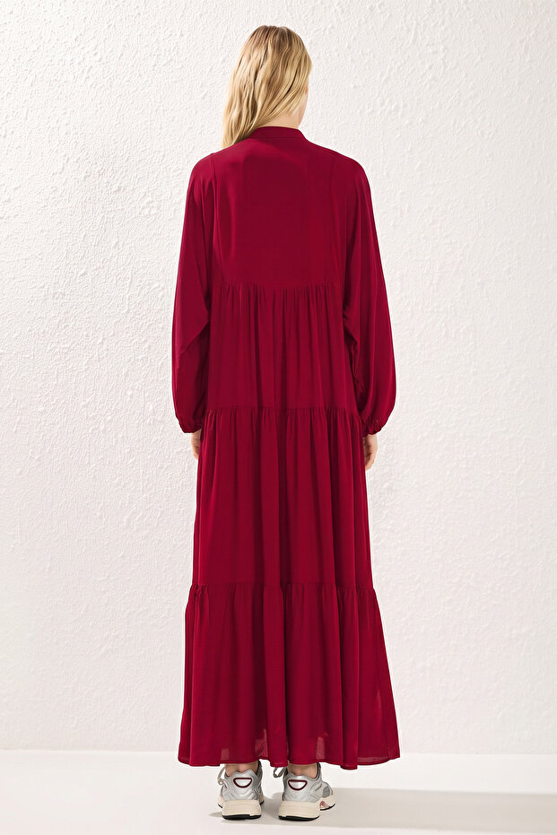 Bordo Viskon Dokuma Elbise TCTSS24EB00221 - 5