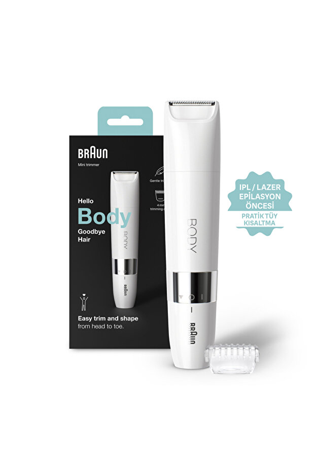 Body Mini Trimmer BS1000 Vücut Tüy Kesme Makinesi + Düzeltici Tarak, Pil ve Temizleme Fırçası - 1