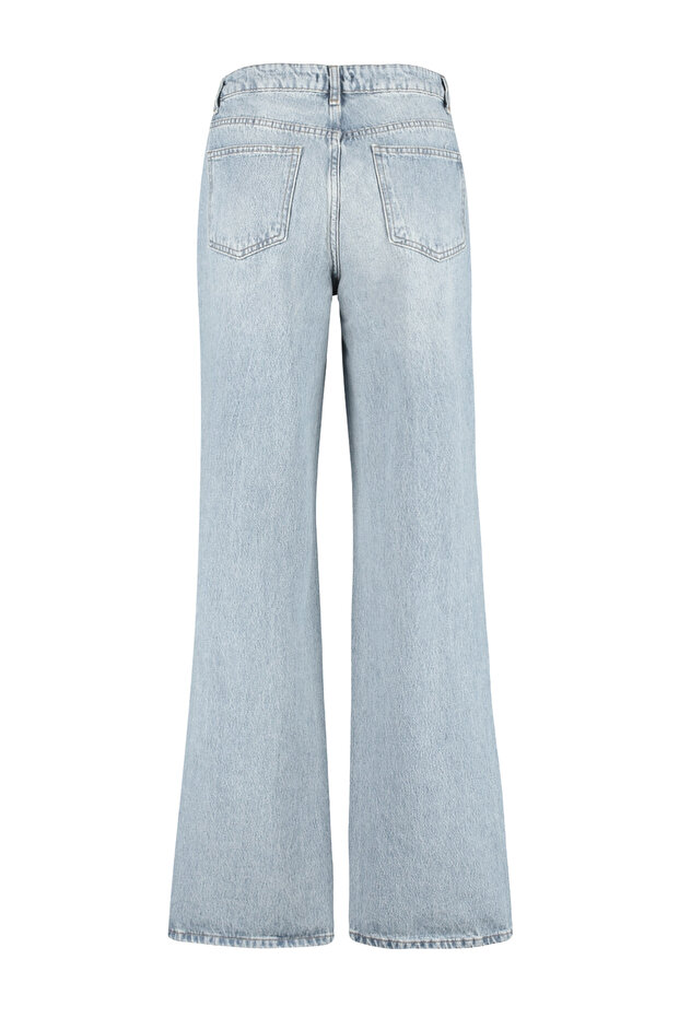 Mavi Soluk Ekfekt Vintage Yırtık Detaylı Düşük Bel Wide Leg Jeans TWOSS23JE00102 - 6