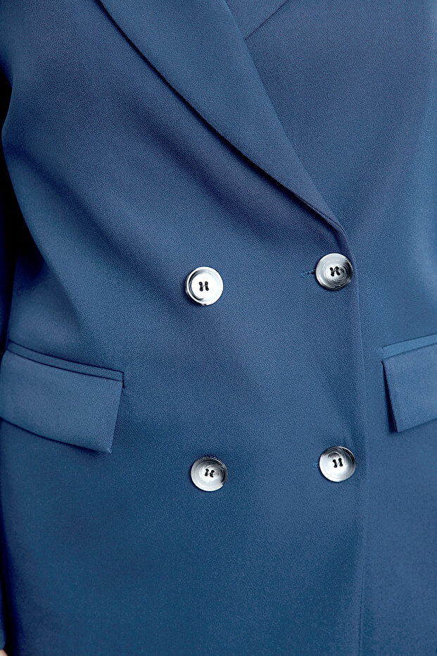 Indigo Regular Astarlı Kruvaze Kapama Dokuma Blazer Ceket TWOAW21CE0264 - 10