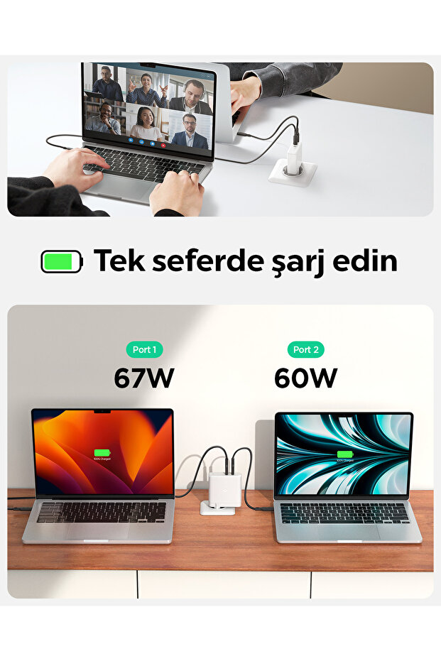 140W USB-C 2 Port Mini Hızlı Şarj Aleti Samsung PPS 3.0/Isı Düşürücü GaN Pro Akım Korumalı ACH06033 - 9