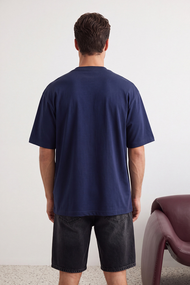 Unisex Siyah-Beyaz-Lacivert Oversize/Geniş Kesim 3'lü Paket %100 Pamuk T-Shirt TMNSS24TS00026 - 8