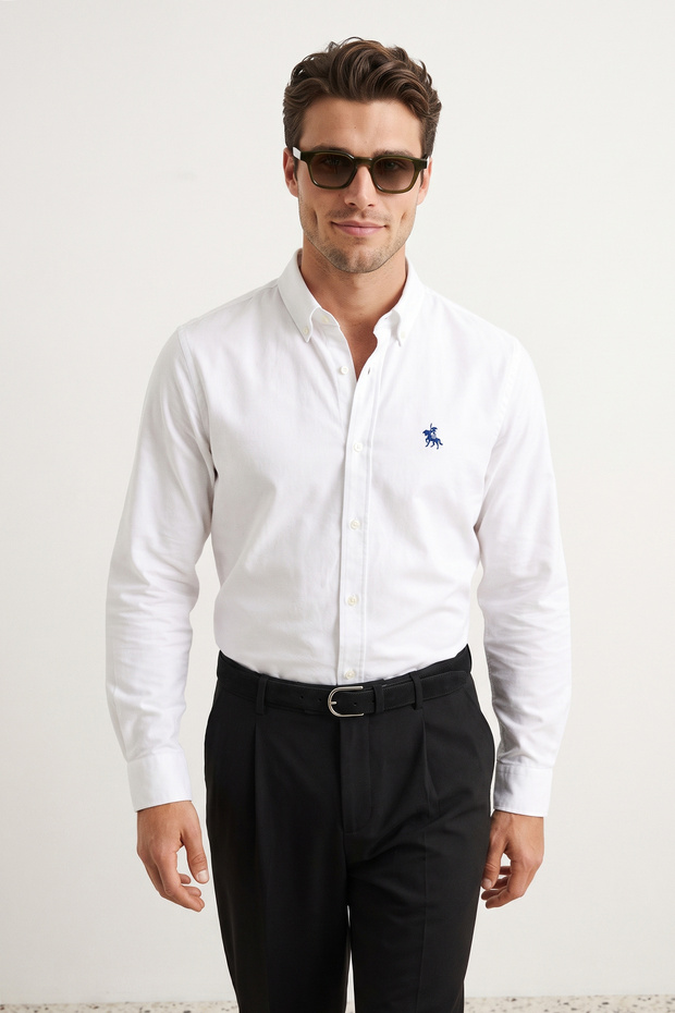 Beyaz Regular Fit Nakış Detaylı Oxford Smart Gömlek TMNAW25GO00036 - 2