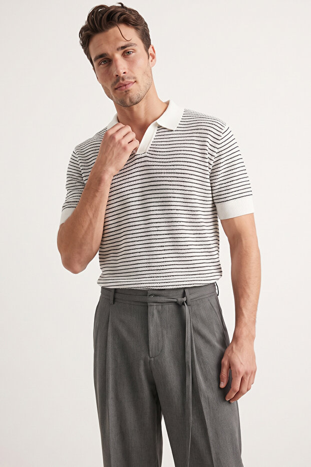 Lacivert Relaxed Kısa Kol Polo Yaka Triko T-shirt TMNSS23PO00026 - 1