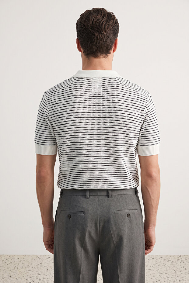 Lacivert Relaxed Kısa Kol Polo Yaka Triko T-shirt TMNSS23PO00026 - 5
