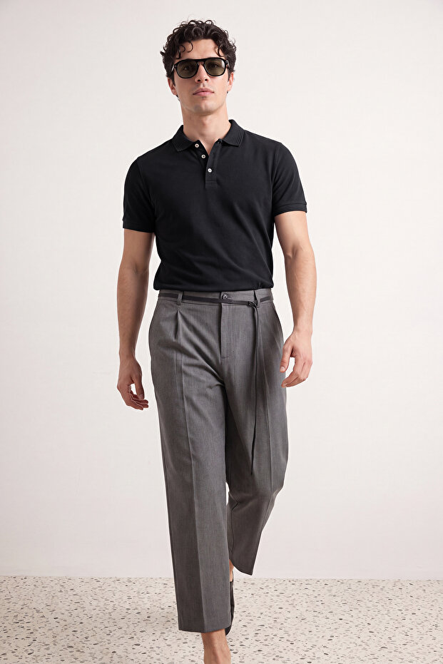 Siyah Slim/Dar Kesim Polo Yaka Kısa Kollu %100 Pamuk Polo Yaka T-shirt TMNSS20PO0009 - 2