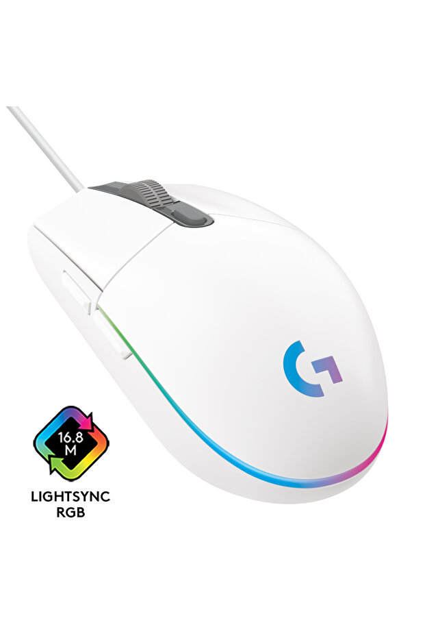 G G102 LIGHTSYNC RGB Aydınlatmalı 8.000 DPI Kablolu Oyuncu Mouse, Beyaz 910-005824 - 3