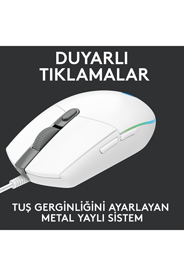 G G102 LIGHTSYNC RGB Aydınlatmalı 8.000 DPI Kablolu Oyuncu Mouse, Beyaz 910-005824 - 7