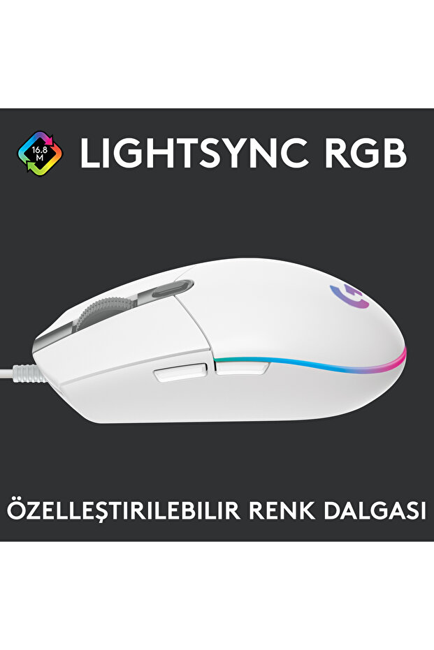 G G102 LIGHTSYNC RGB Aydınlatmalı 8.000 DPI Kablolu Oyuncu Mouse, Beyaz 910-005824 - 4