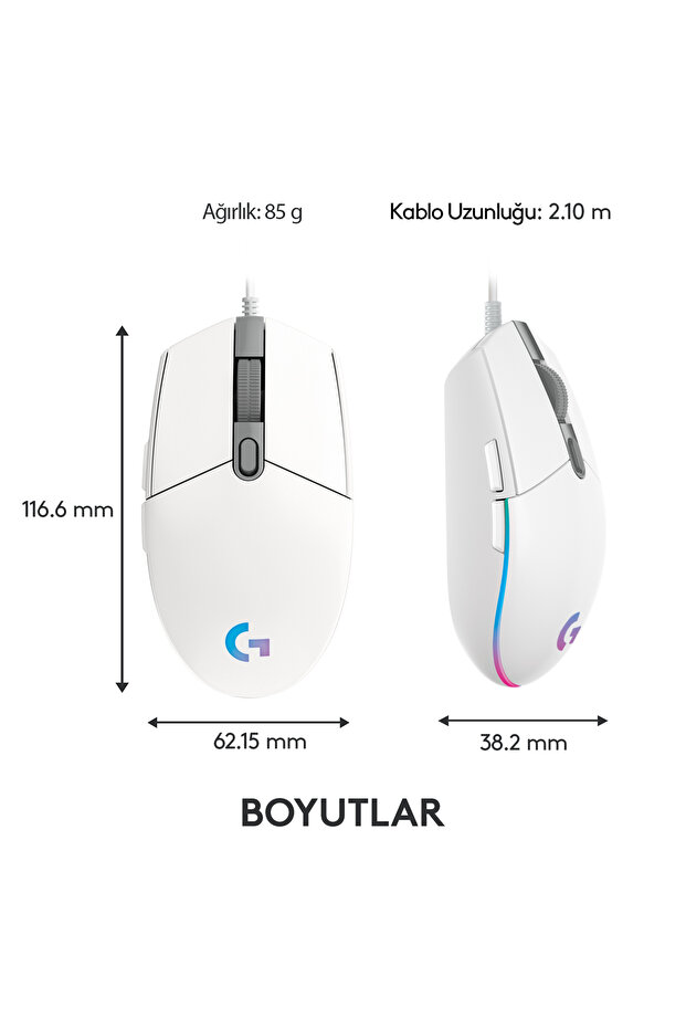 G G102 LIGHTSYNC RGB Aydınlatmalı 8.000 DPI Kablolu Oyuncu Mouse, Beyaz 910-005824 - 10
