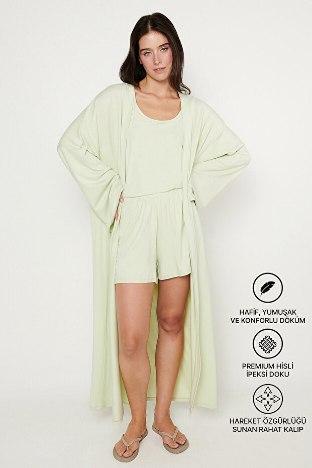 Women's Mint Stretchy Kimono Premium Viscose Soft Textured Comfortable Standard Fit Shawl Collar