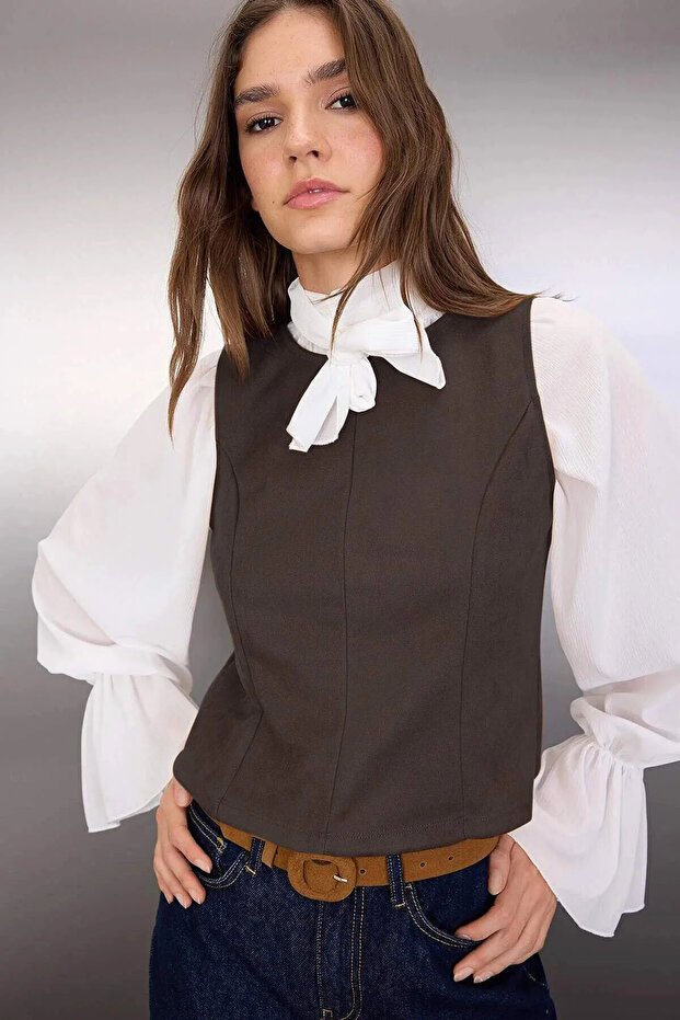 Kahverengi Regular/Normal Kalıp Süet Örme Bluz TWOAW26BZ00185 - 2