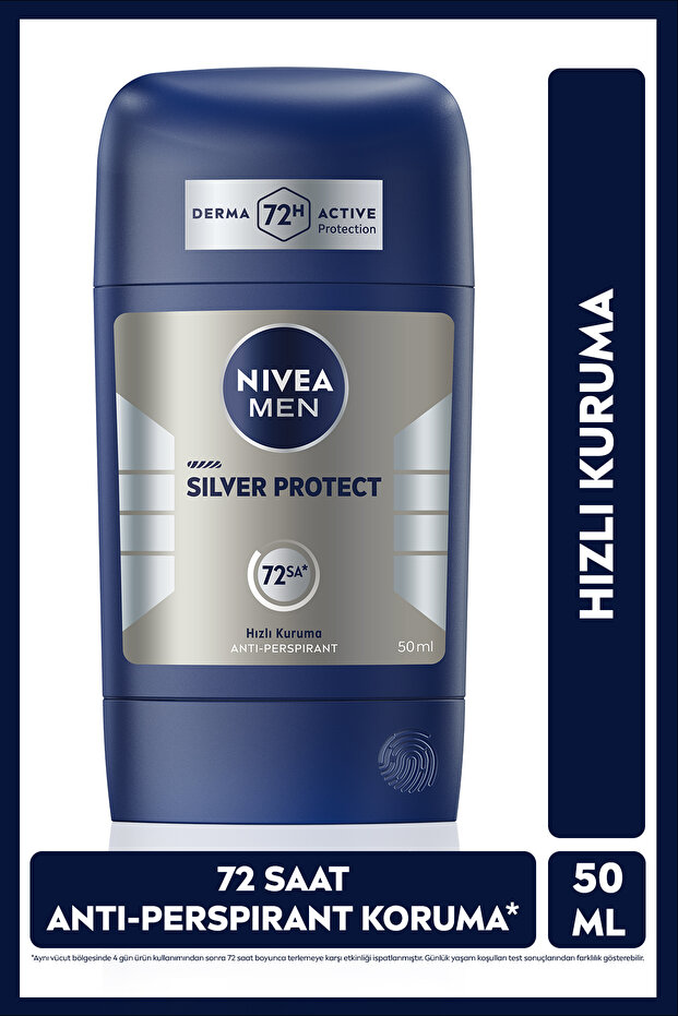 MEN Erkek Stick Deodorant Silver Protect 50ml, 72 Saat Anti-perspirant Koruma, Hızlı Kuruma