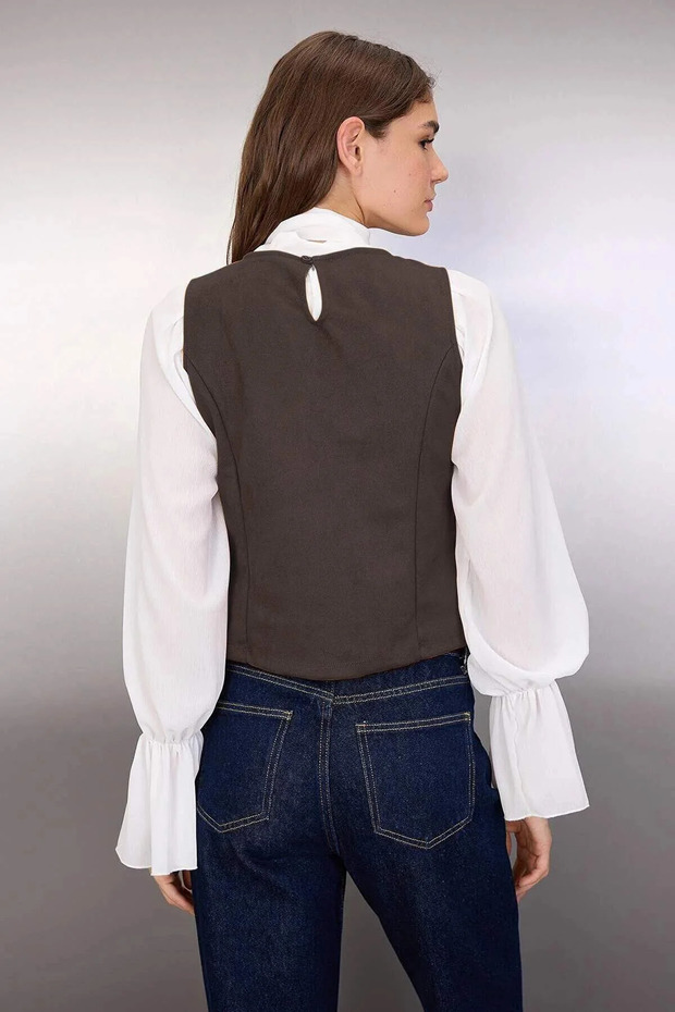Kahverengi Regular/Normal Kalıp Süet Örme Bluz TWOAW26BZ00185 - 4