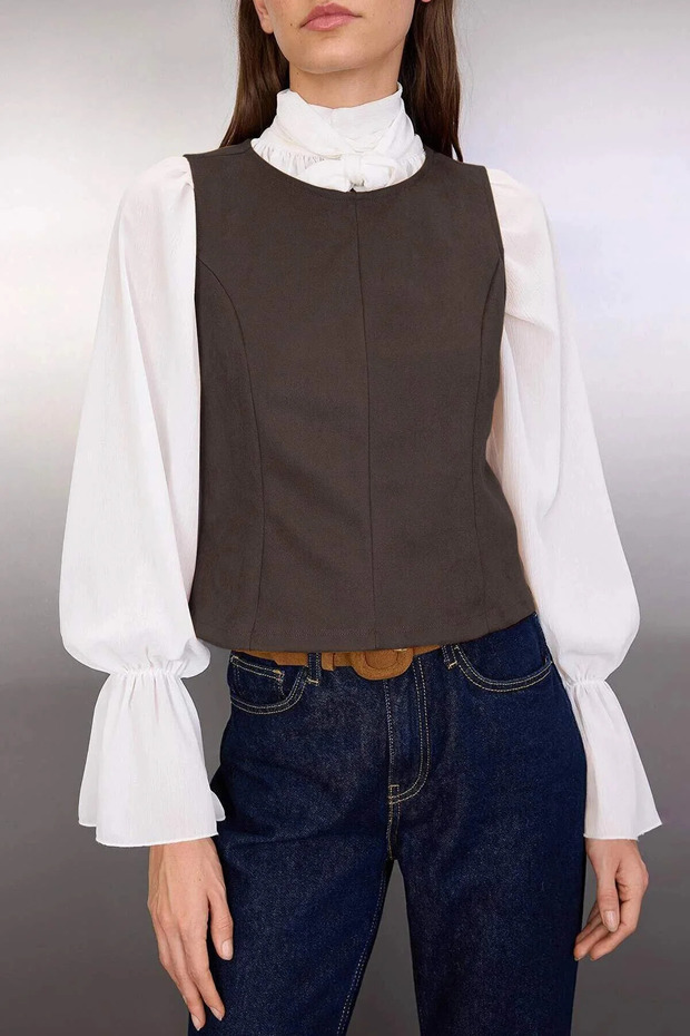 Kahverengi Regular/Normal Kalıp Süet Örme Bluz TWOAW26BZ00185 - 3