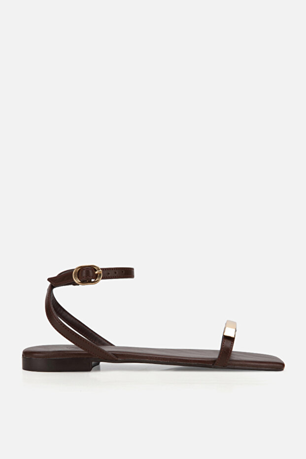 Women's brown gold Accessory Detail thin strap flat sandals