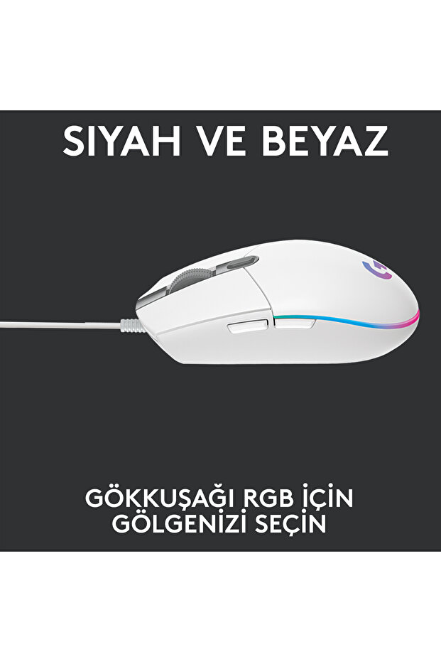 G G102 LIGHTSYNC RGB Aydınlatmalı 8.000 DPI Kablolu Oyuncu Mouse, Beyaz 910-005824 - 9