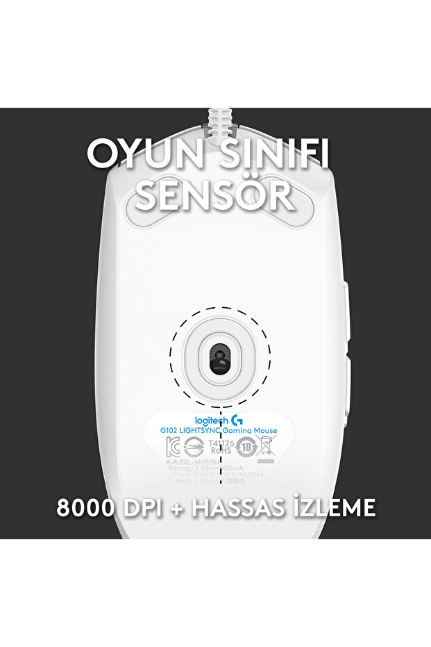 G G102 LIGHTSYNC RGB Aydınlatmalı 8.000 DPI Kablolu Oyuncu Mouse, Beyaz 910-005824 - 5