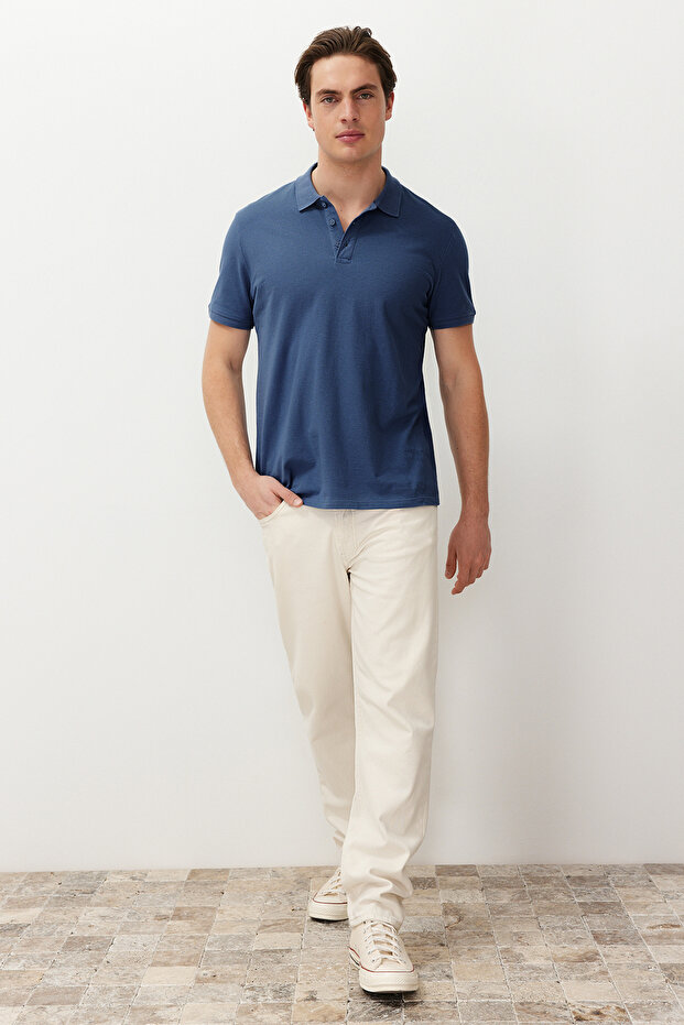 Indigo Regular/Normal Kesim Dokulu Polo Yaka T-Shirt TMNSS24PO00043 - 3
