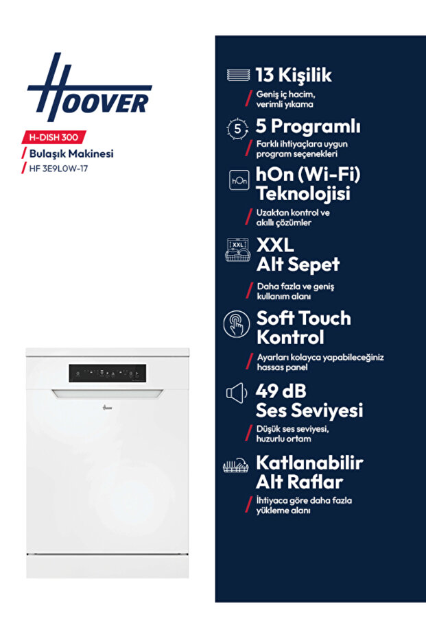 Hf 3E9L0W-17 5 Programlı Wi-Fi Bağlantılı Bulaşık Makinesi - 7