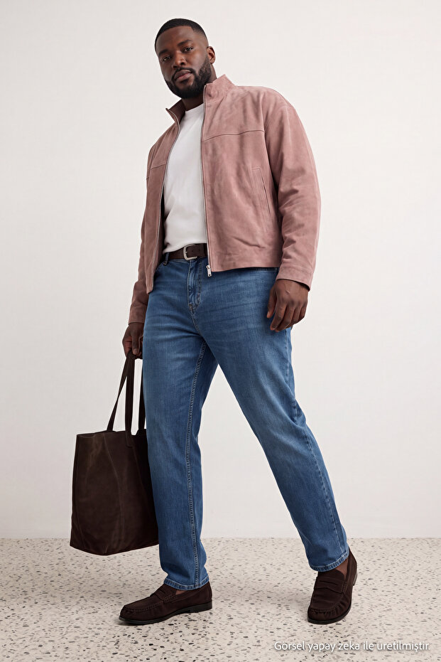 Erkek İndigo Regular Fit Büyük Beden Denim Kot Jeans TMNAW25CJ00000 - 1