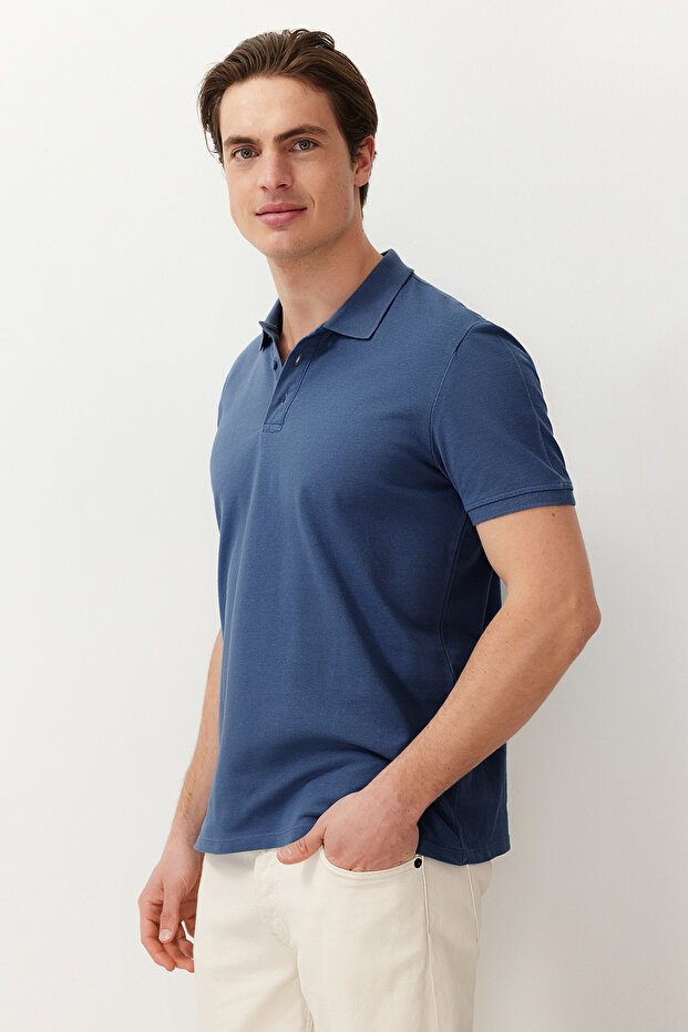 Indigo Regular/Normal Kesim Dokulu Polo Yaka T-Shirt TMNSS24PO00043 - 4