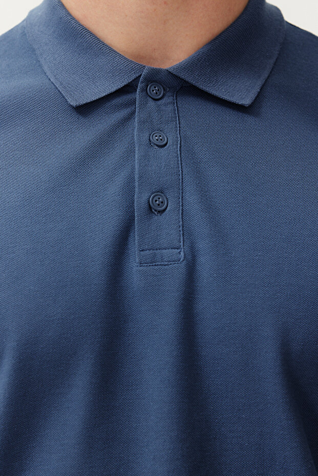Indigo Regular/Normal Kesim Dokulu Polo Yaka T-Shirt TMNSS24PO00043 - 7