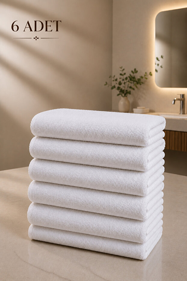 6 Pieces Hotel Towels White 50X85 cm 200 Grams Bukle - Armür Hand Face Towel