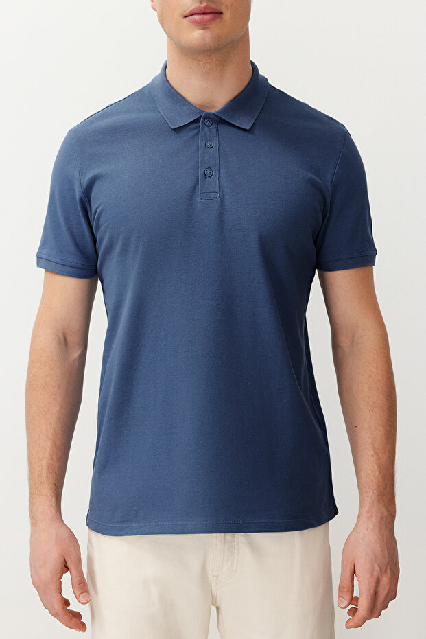 Indigo Regular/Normal Kesim Dokulu Polo Yaka T-Shirt TMNSS24PO00043 - 6