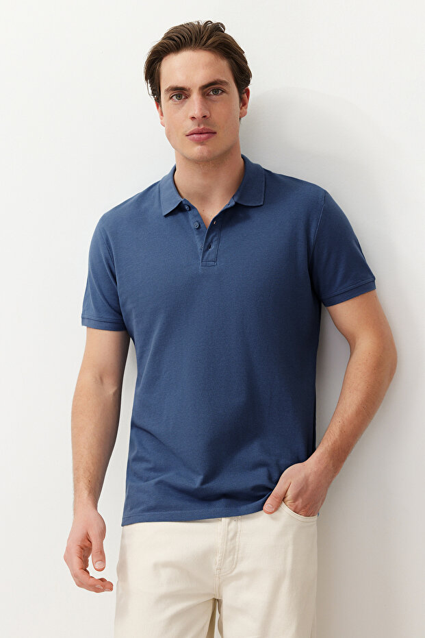 Indigo Regular/Normal Kesim Dokulu Polo Yaka T-Shirt TMNSS24PO00043 - 5