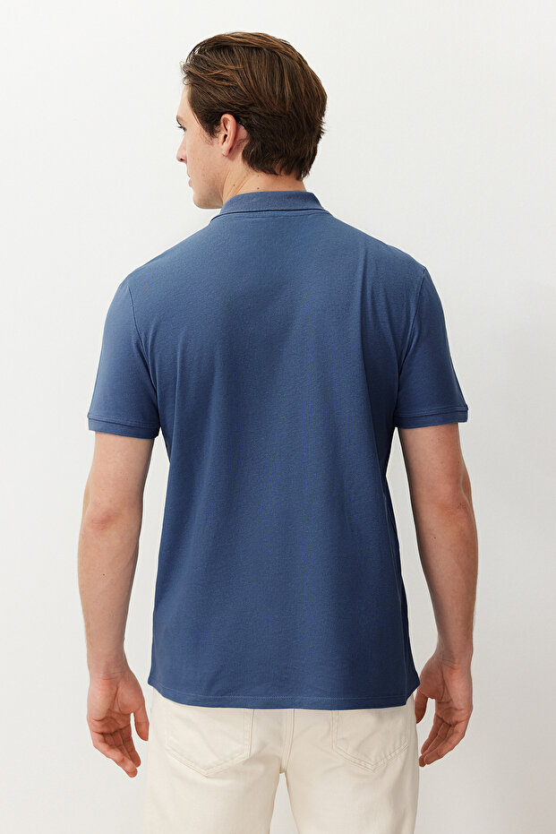 Indigo Regular/Normal Kesim Dokulu Polo Yaka T-Shirt TMNSS24PO00043 - 8