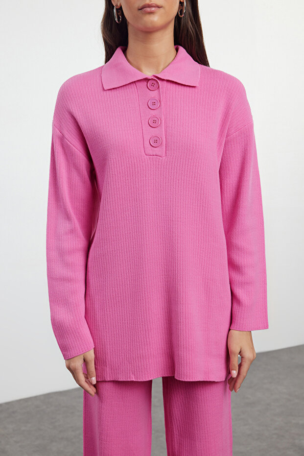 Pembe Polo Yaka Ftilli Triko Alt-Üst Takım TCTAW25US00044 - 2