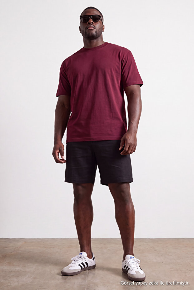 Büyük Beden Siyah-Beyaz-Antrasit-Bordo -Lacivert 5'li Paket Slim %100 Pamuklu T-Shirt TMNSS25BF00011 - 2