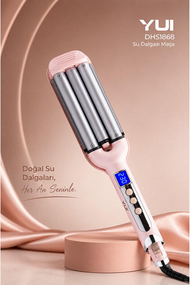 Led Göstergeli Seramik Su Dalgası(WAG) Saç Maşası Pembe - 1