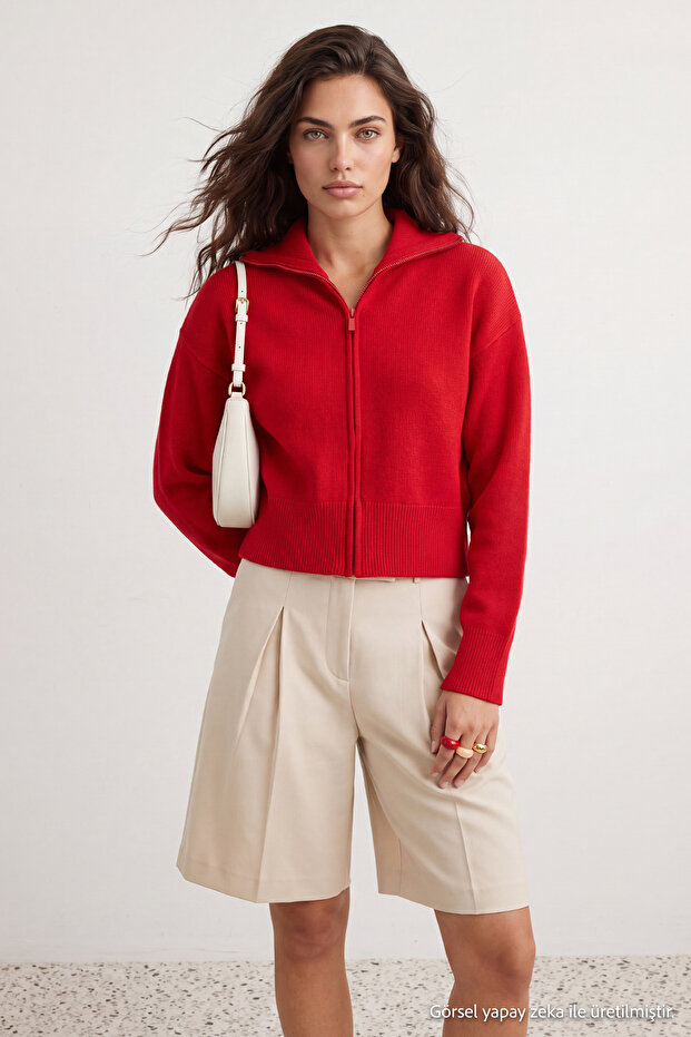 Kırmızı Wardrobe Essentials Yumuşak Dokulu Geniş Kalıp Triko Hırka TWOAW26HI00092