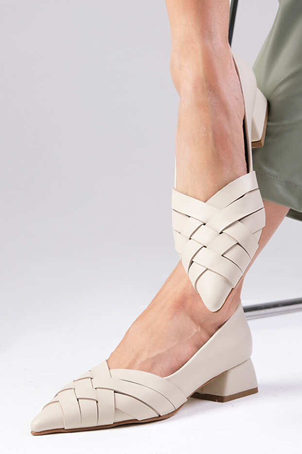 Peyton Beige Color Pointed Toe Women's Low Heel Shoes