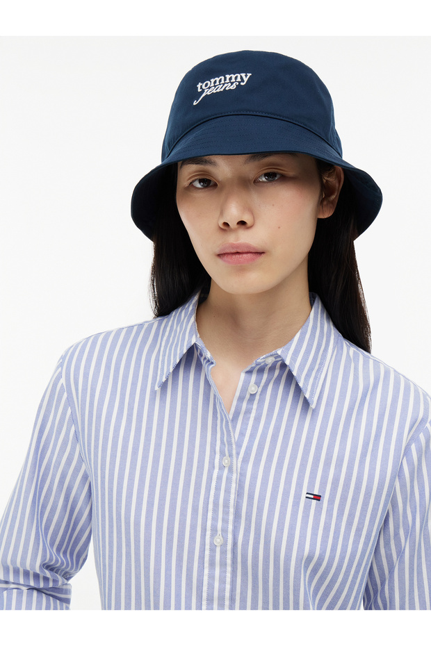 Women's Tommy Jeans Branded Cotton Bucket Cut Navy Blue Hat