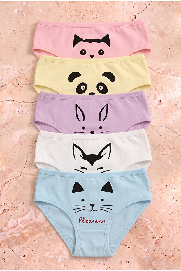 Girl's Animal Printed 5-Piece Slip Panties