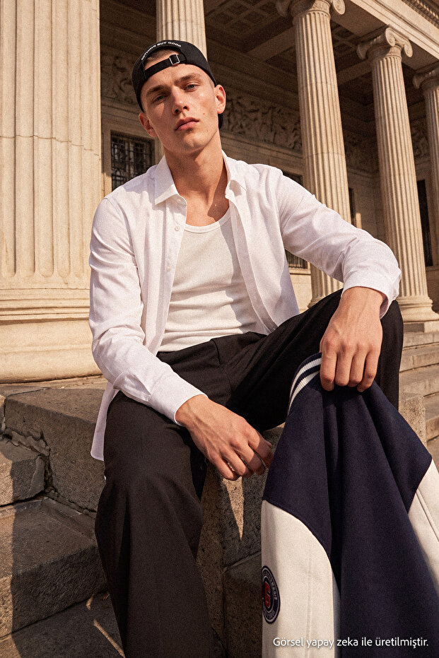 Beyaz Slim Fit Kolay Ütülenebilir Smart Erkek Gömlek TMNAW24GO00096 - 2