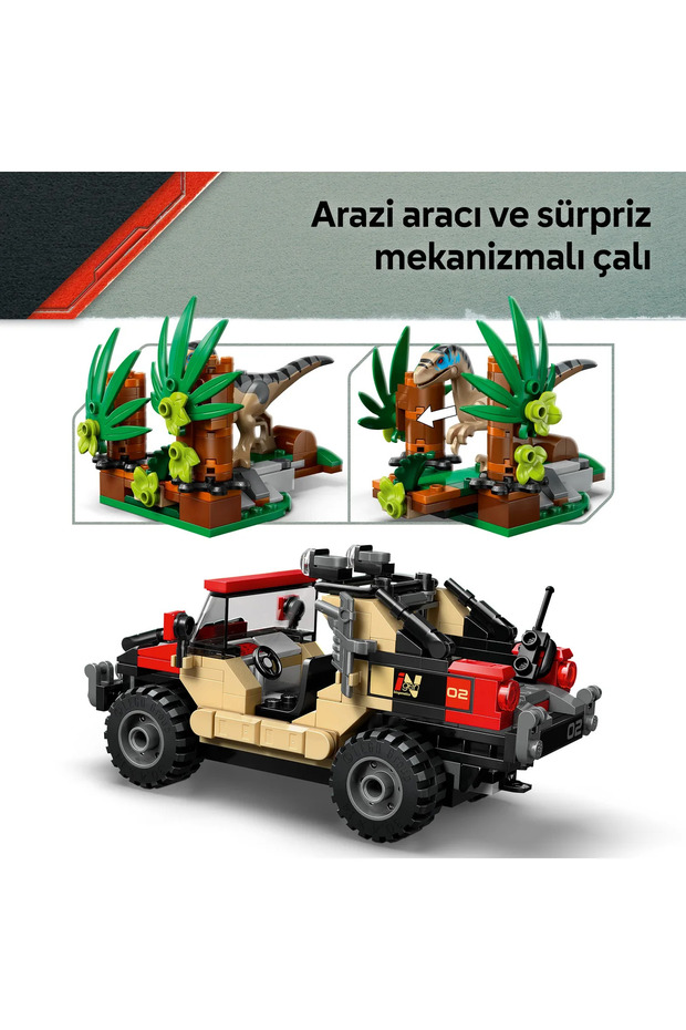 ® Jurassic World Raptor Arazi Kaçışı 76972 - 6+ Çocuklar için Oyuncak Yapım Seti (285 Parça) - 6