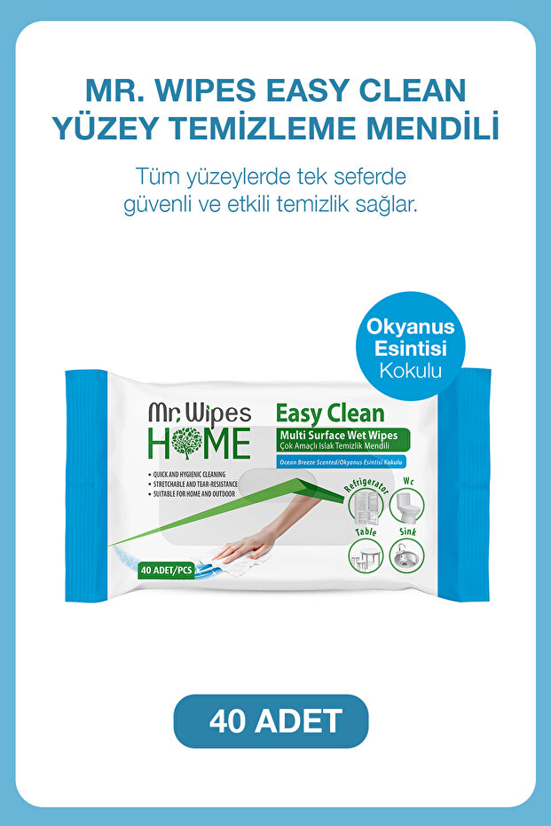 Mr. Wipes Easy Clean Surface Cleaning Wipes Ocean Breeze 40 Pieces
