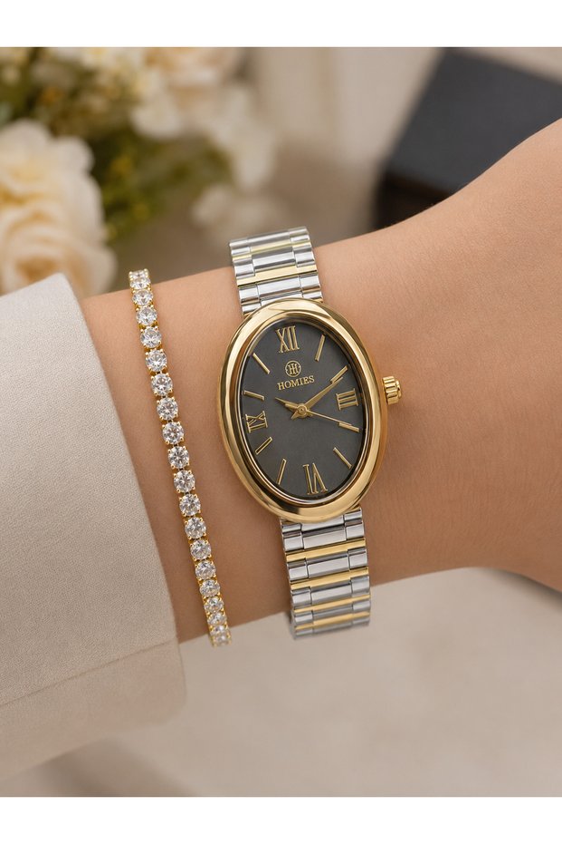 Women's Watch + Bracelet Gift Box Steel Cord Warranty 2 Years
