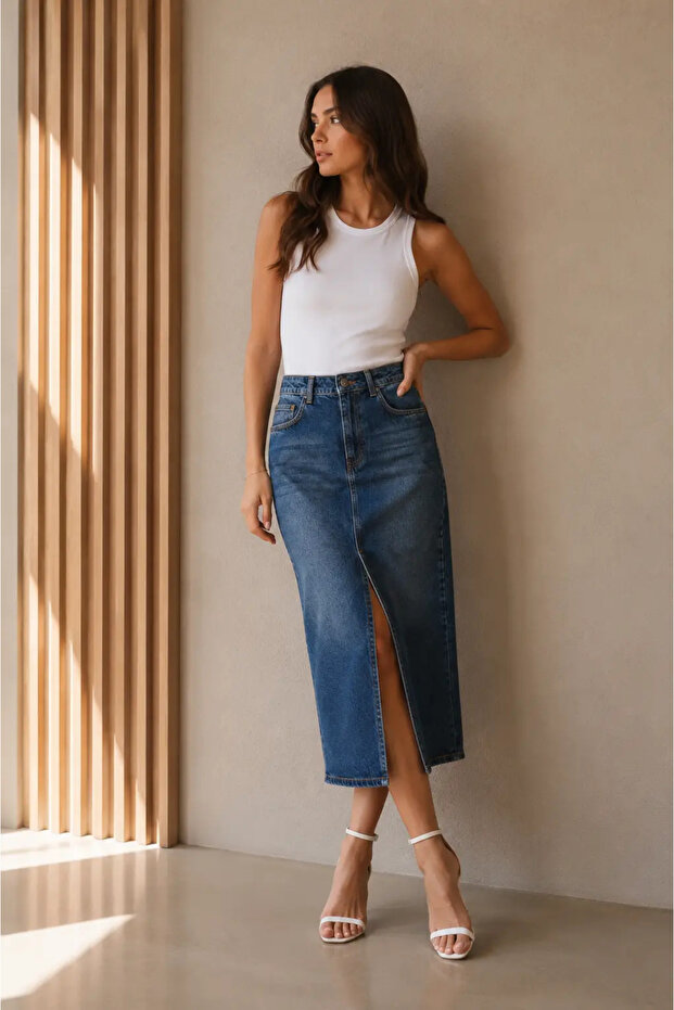 Women's Plus Size Denim Skirt